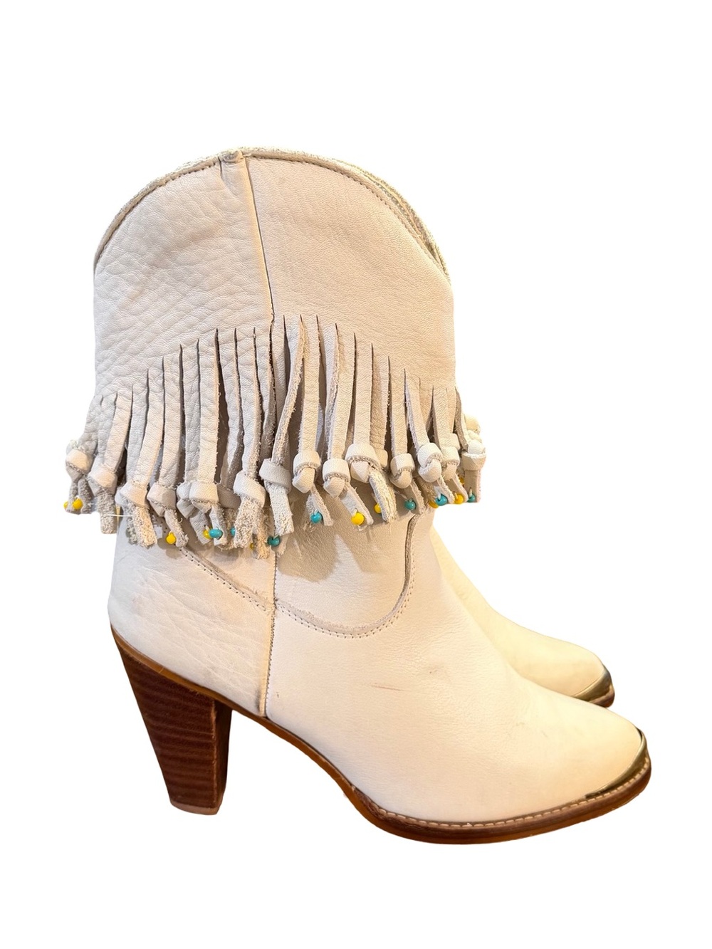 Zodiac Donna Vintage White Leather Beaded Fringe Western Boots Women’s Size 10 M